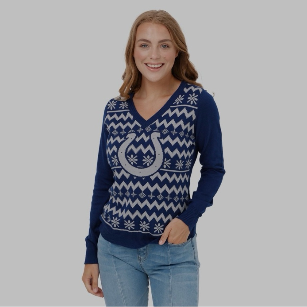 New NFL Indianapolis Colts Women's Blue and White Patterned Ugly Sweater medium